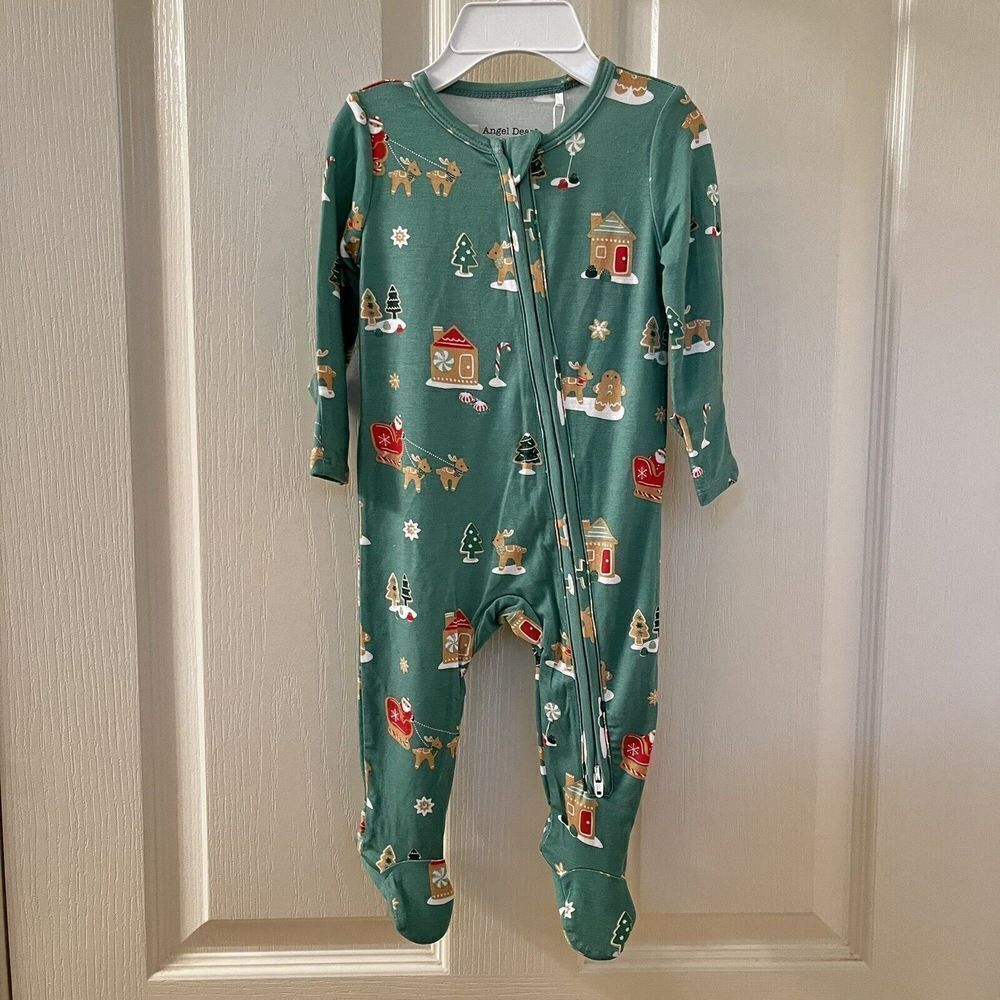 Angel Dear Christmas Gingerbread Bamboo Zipper Footie Sleeper 3-6 Months NWT